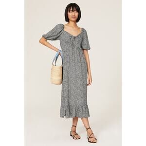 SLATE & WILLOW Women's White Black Ditsy Floral Tie Front Midi Dress Size Small